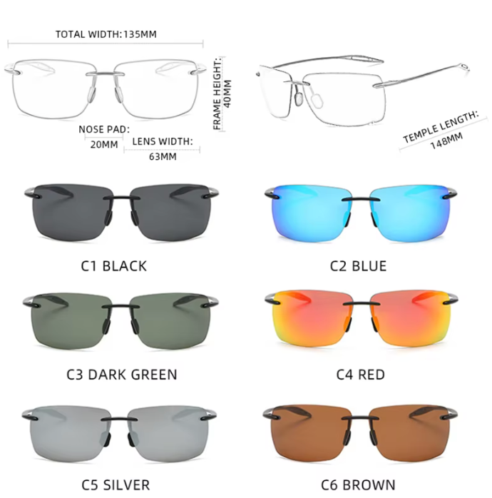 Monaco Sport Sonnenbrille Unisex – Rahmenlos UV400 63mm