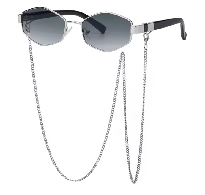 Barcelona Hexagon Sonnenbrille Damen – Klein UV400 mit Kette