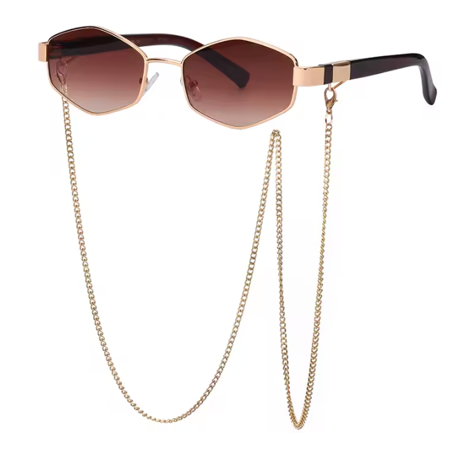 Barcelona Hexagon Sonnenbrille Damen – Klein UV400 mit Kette