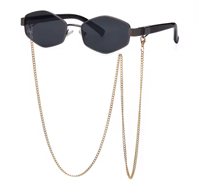 Barcelona Hexagon Sonnenbrille Damen – Klein UV400 mit Kette