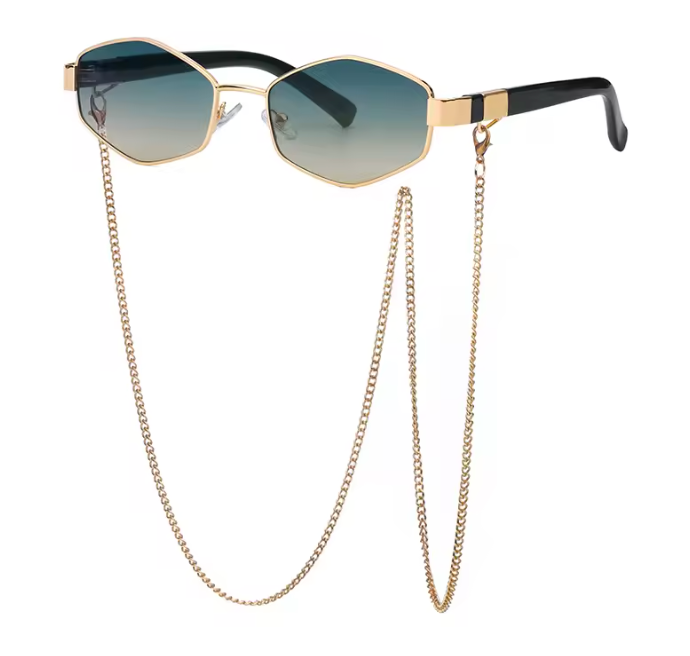 Barcelona Hexagon Sonnenbrille Damen – Klein UV400 mit Kette