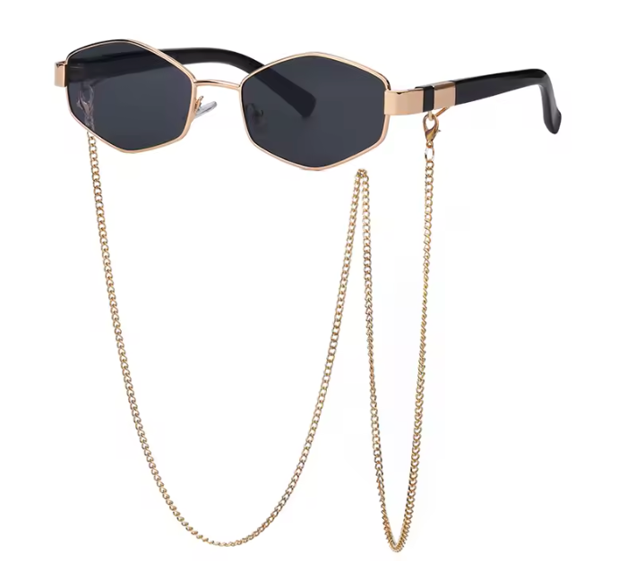 Barcelona Hexagon Sonnenbrille Damen – Klein UV400 mit Kette