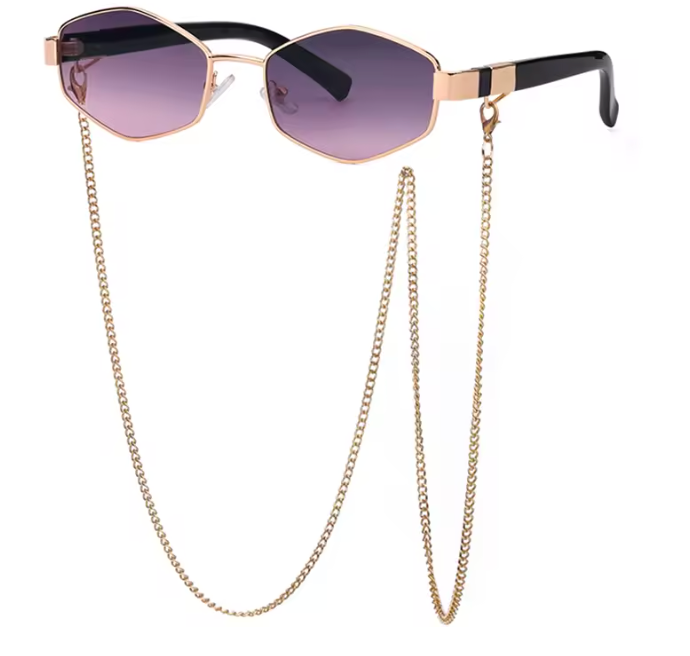 Barcelona Hexagon Sonnenbrille Damen – Klein UV400 mit Kette