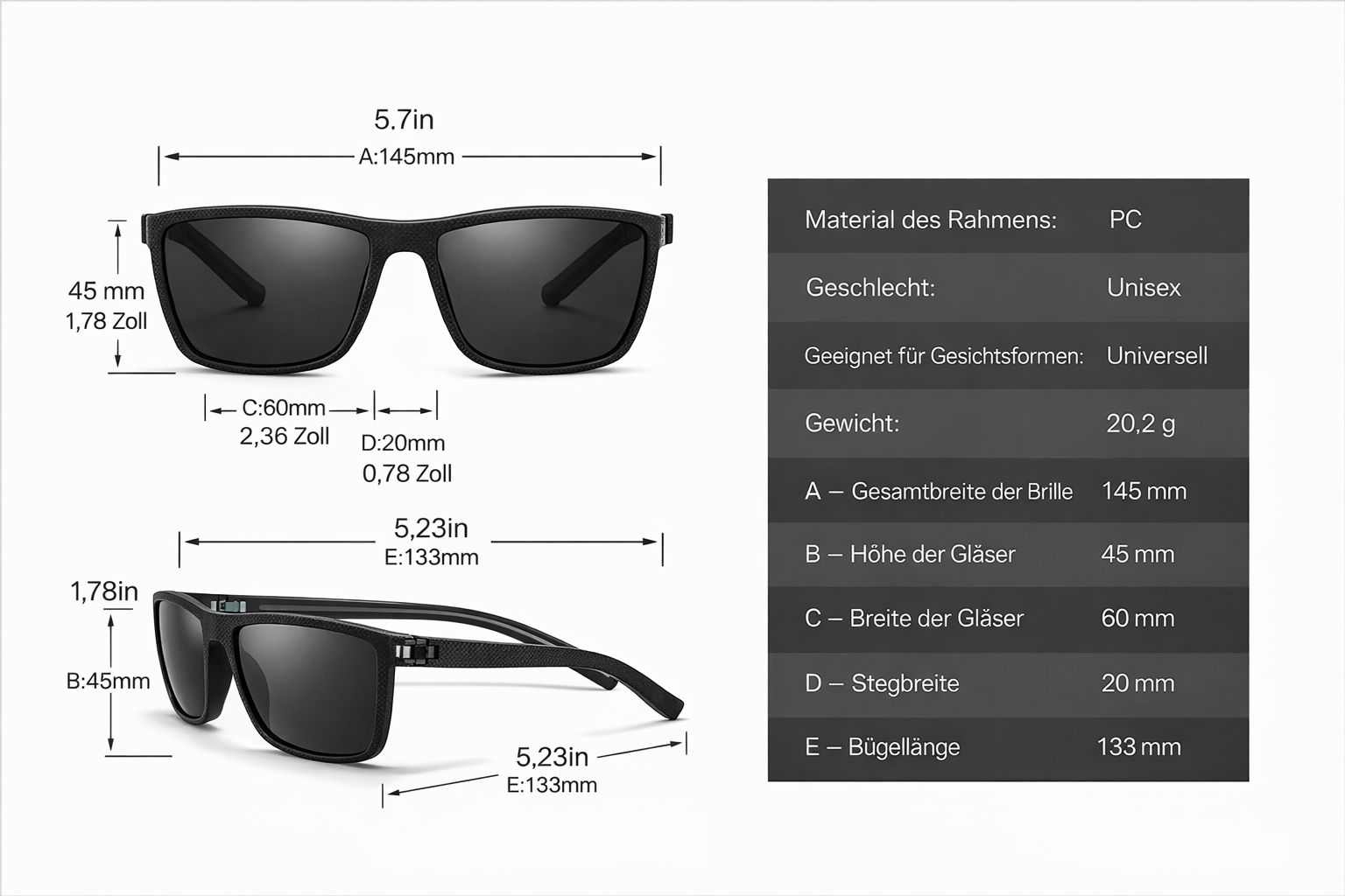 Toronto Polarized Square Sonnenbrille Unisex – TAC 60mm