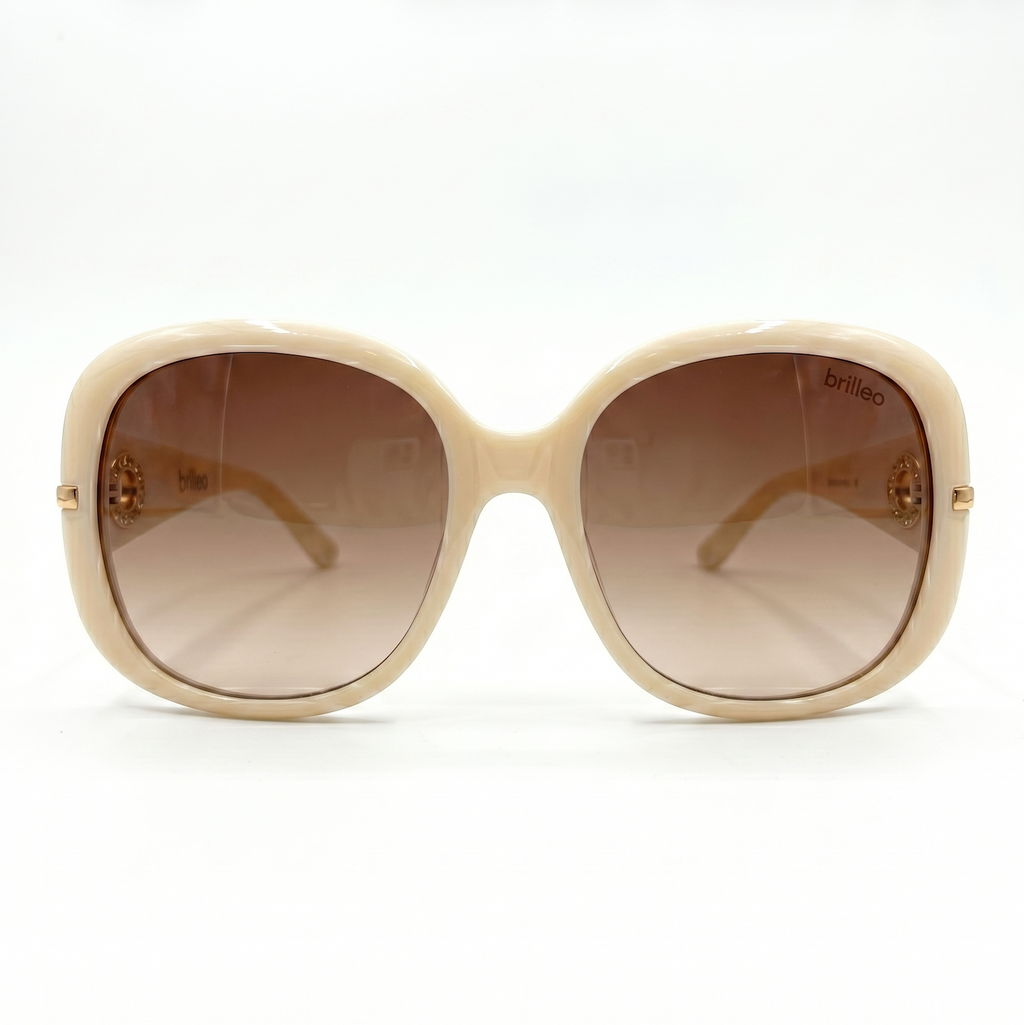 Brilleo Bella polarisierte Damen-Sonnenbrille im Oversize-Design mit cremefarbenem Rahmen und braunen Verlaufsgläsern, Frontansicht