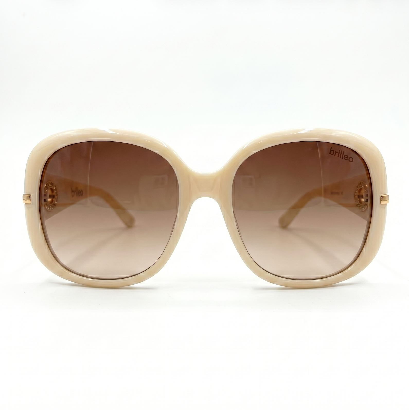 Brilleo Bella polarisierte Damen-Sonnenbrille im Oversize-Design mit cremefarbenem Rahmen und braunen Verlaufsgläsern, Frontansicht