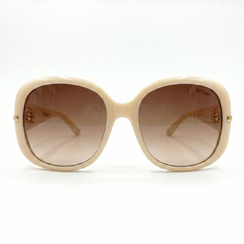 Brilleo Bella polarisierte Damen-Sonnenbrille im Oversize-Design mit cremefarbenem Rahmen und braunen Verlaufsgläsern, Frontansicht
