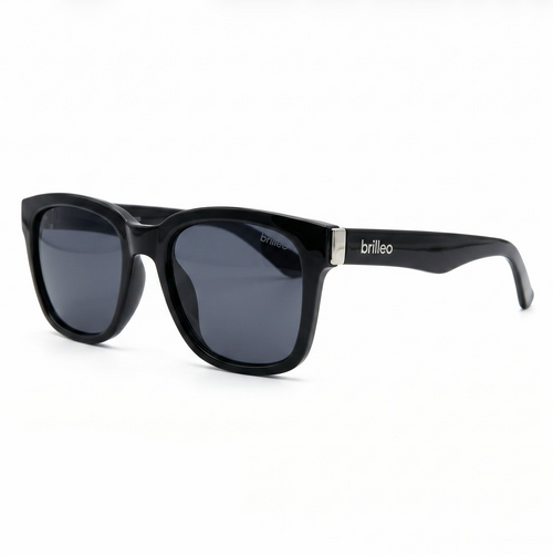 Brilleo Classic polarisierte Sonnenbrille im Wayfarer-Design mit schwarzem Rahmen und silbernem Logo-Detail
