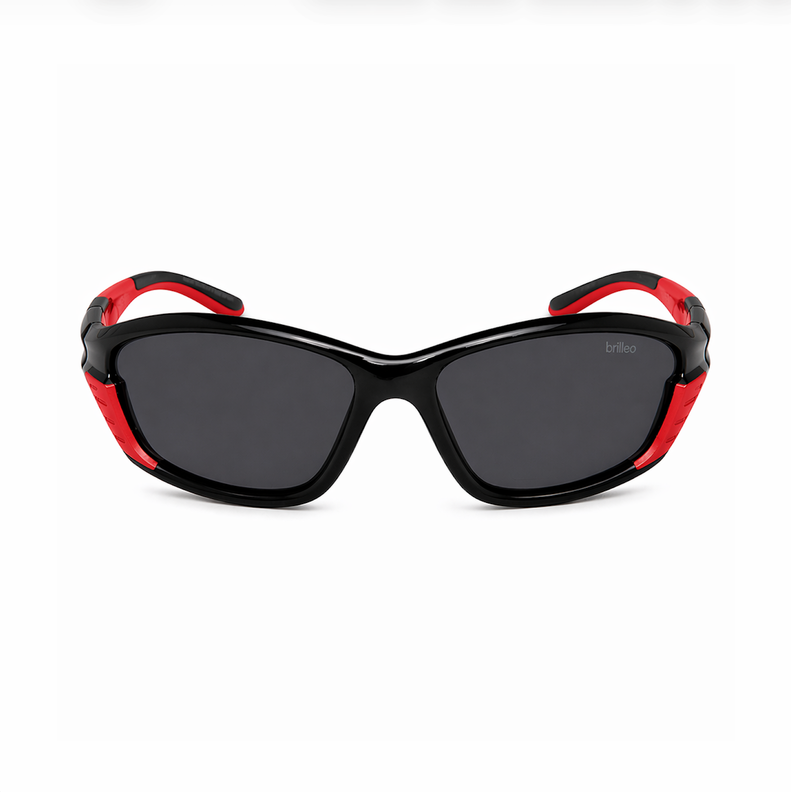 Brilleo Crest polarisierte Wraparound-Sonnenbrille in Schwarz-Rot, Frontansicht