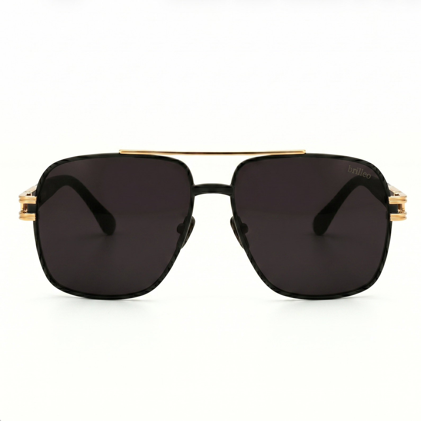 Brilleo Imperial polarisierte Aviator-Sonnenbrille für Herren in Schwarz mit goldenem Doppelsteg, Frontansicht