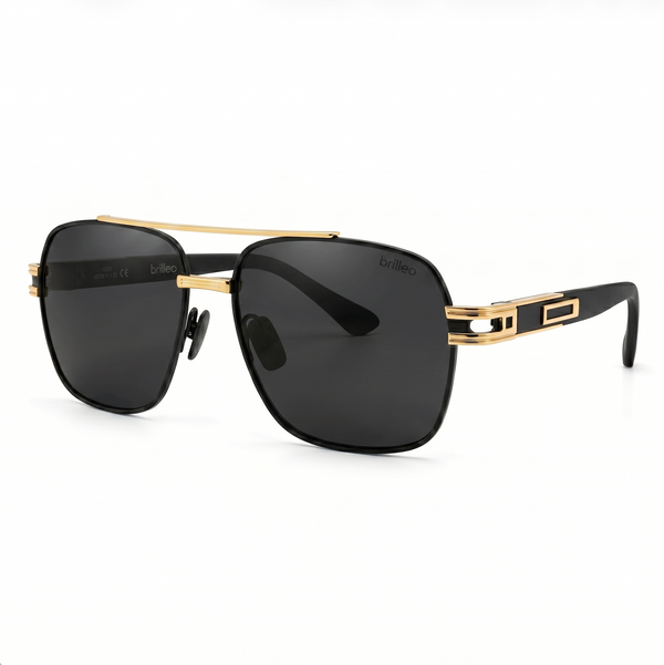 Imperial – Polarisierte Aviator-Sonnenbrille für Herren | Schwarz-Gold, Doppelsteg, UV400
