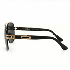 Brilleo Imperial Aviator-Sonnenbrille mit goldenem Bügelbeschlag und schwarzem Lederstruktur-Bügel, Seitenansicht