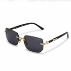 Brilleo Lux randlose Sonnenbrille mit goldenem Metallgestell und schwarzen Bügeln, seitliche Perspektive