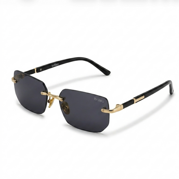 Lux – Randlose Sonnenbrille mit goldenem Metallgestell | Rechteckig, UV400