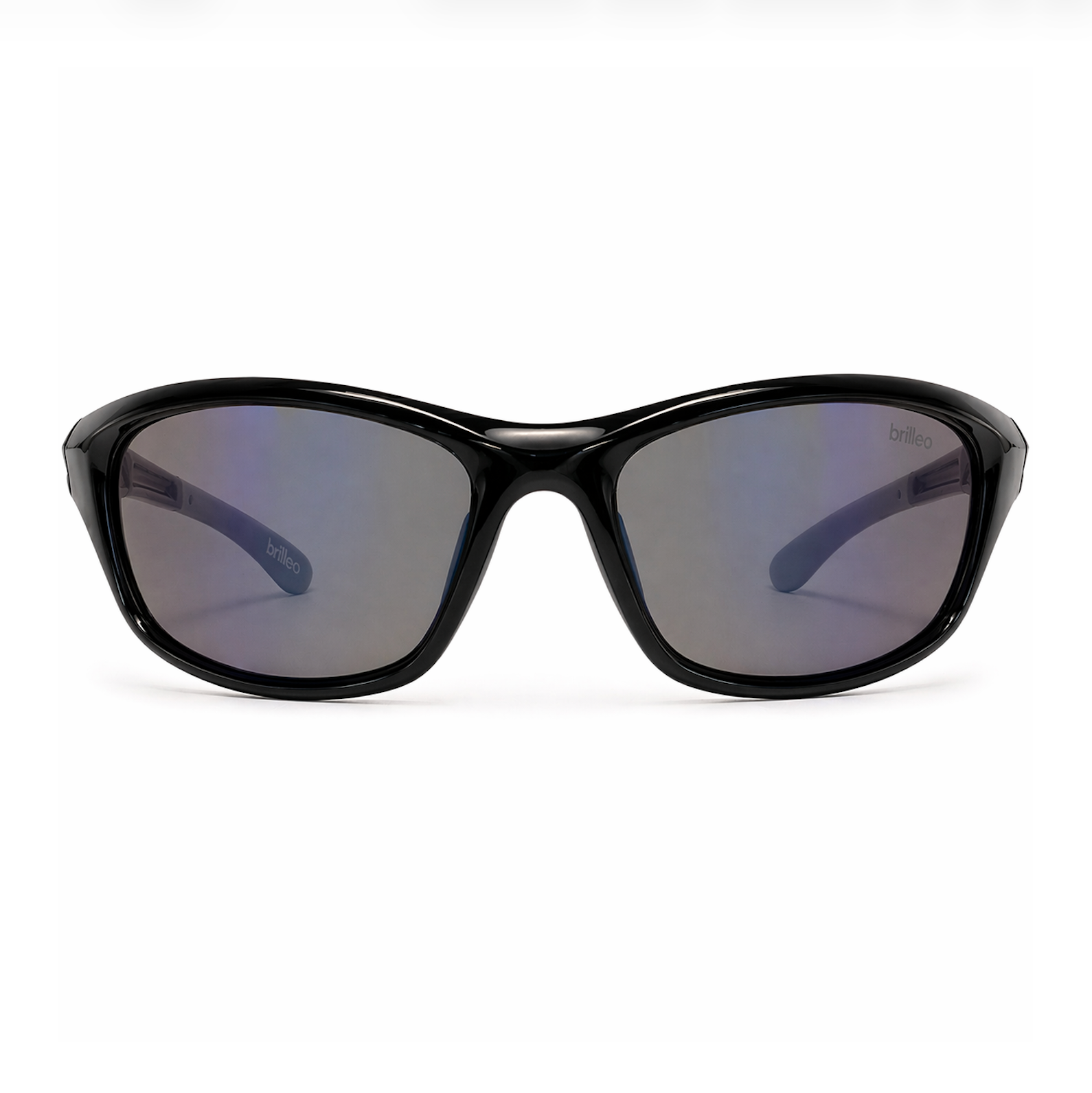 Brilleo Raptor Sport-Sonnenbrille in Schwarz mit blau verspiegelten Gläsern, Frontansicht