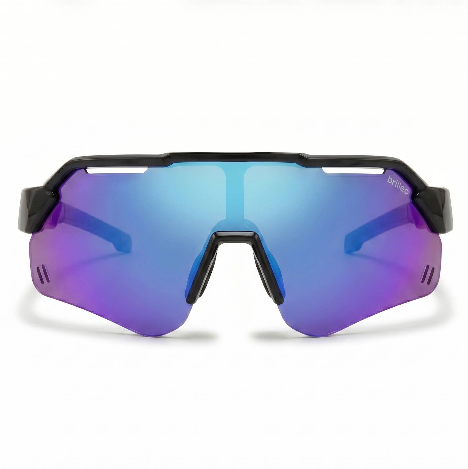 Brilleo Speedy polarisierte Sport-Sonnenbrille im Shield-Design mit blau-violett verspiegelten Gläsern, Frontansicht