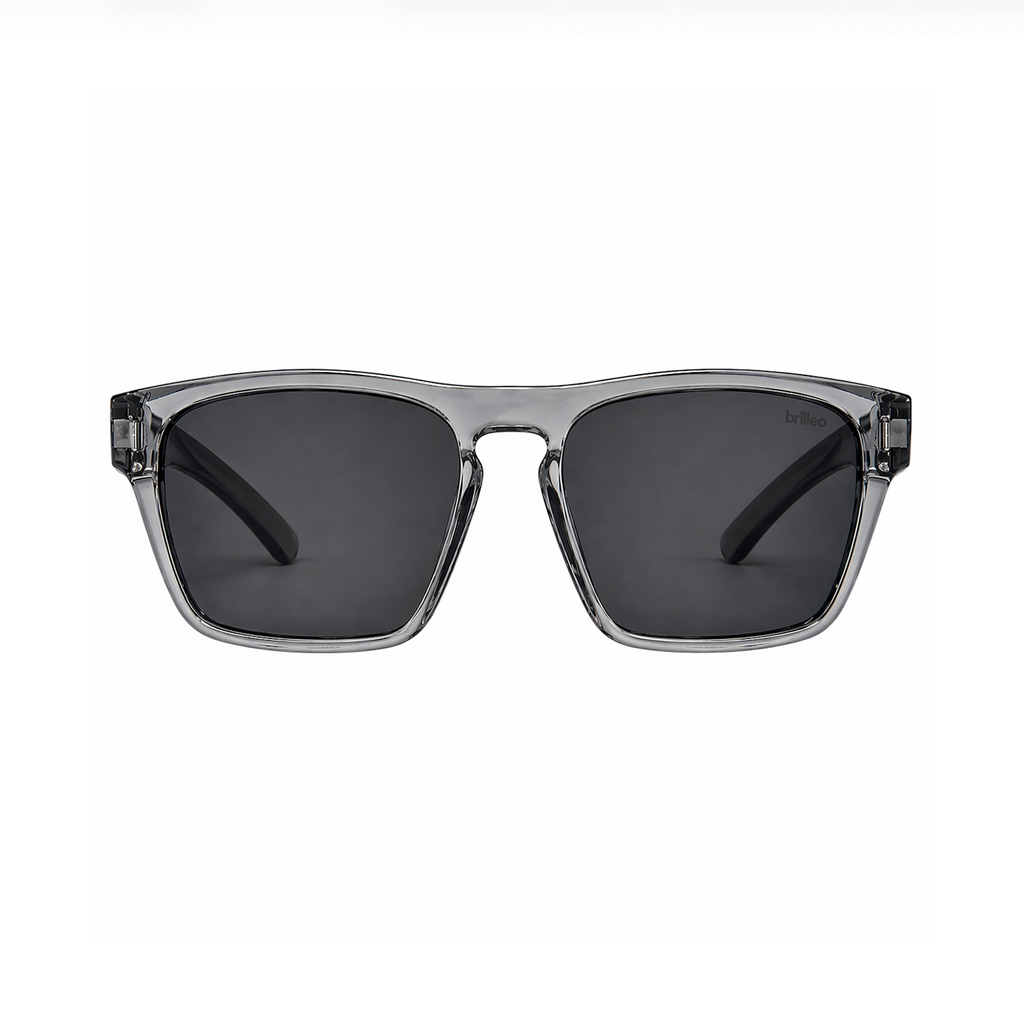 Brilleo Urban polarisierte Sonnenbrille mit transparentem Rauchgrau-Rahmen, Frontansicht