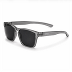 Brilleo Urban polarisierte Sonnenbrille mit transparentem Rauchgrau-Rahmen, seitliche Perspektive